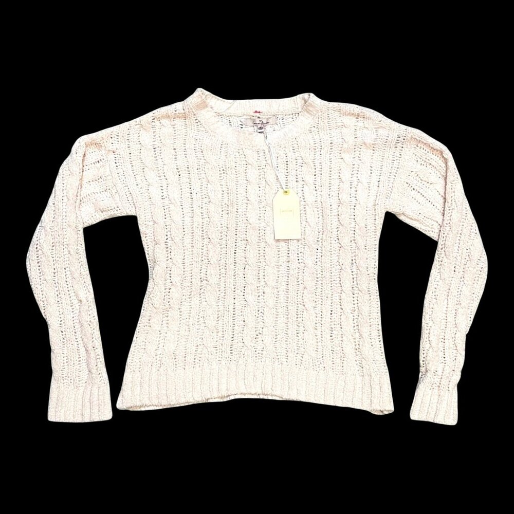 Love Tree NEW Warm Cozy Sweater Light PINK Cable Knit Anthropologie Size M Soft